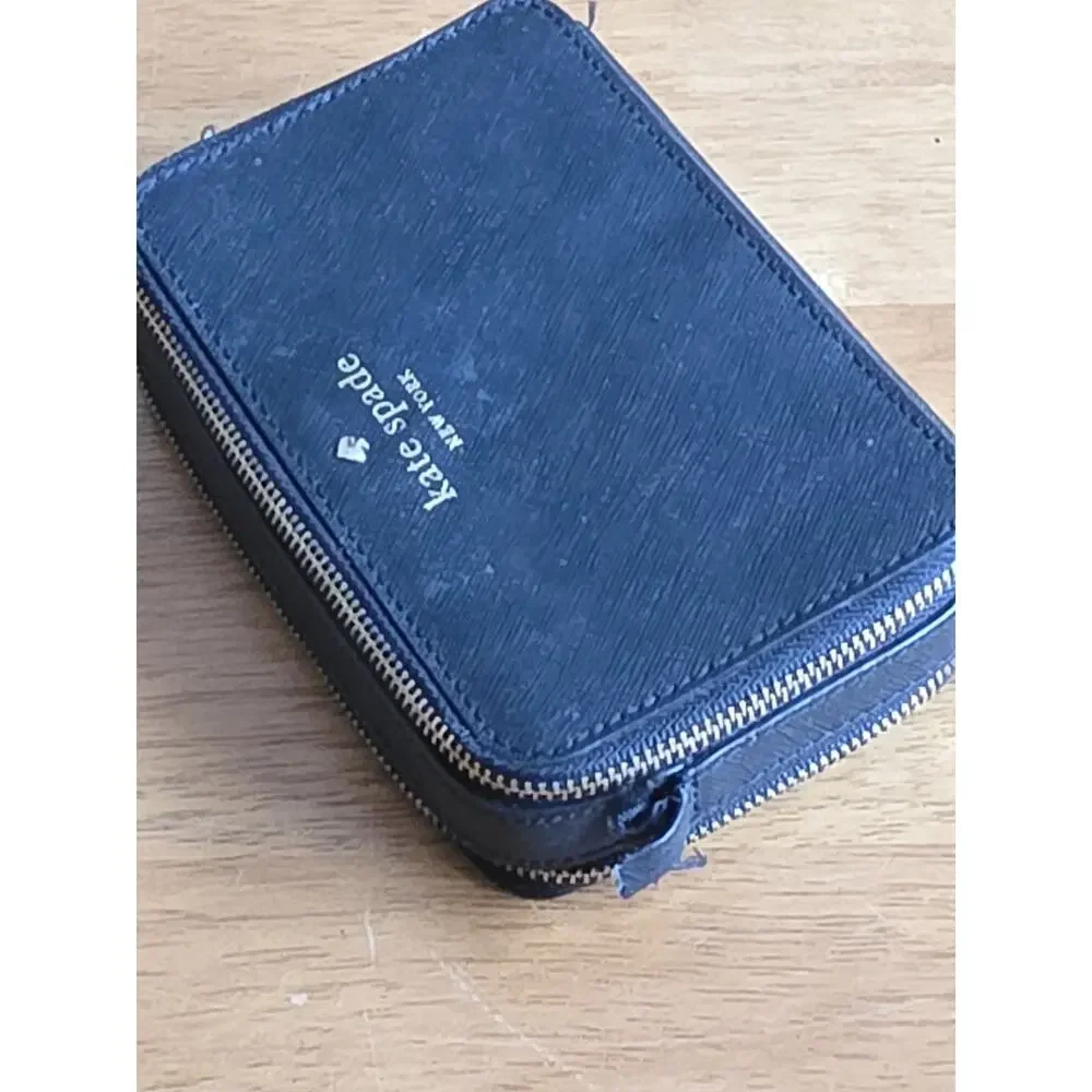 Kate Spade Dual Zip Around Crossbody Black Leather Clutch Wallet Purse *READ*
